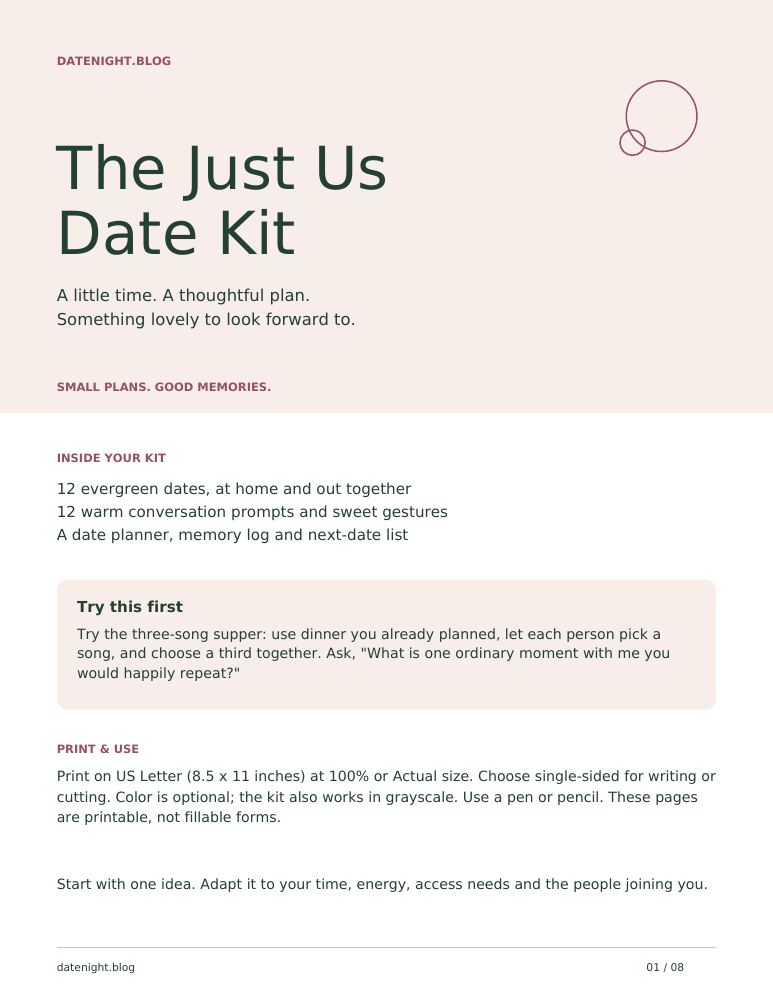 The actual cover of The Just Us Date Kit